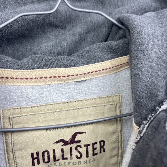 Y2K Hollister Women’s Button Down Oversized Hoodie Size S Grey Fleece Retro Logo - Picture 5 of 11